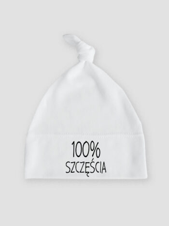 100% Szczęścia - czapeczka z supełkiem dla niemowląt - Biały