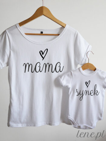 Napisy Mama I Synek z Sercami - ubranie dla mamy z synem - Biały