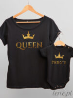Queen and Prince nadruk Złoty - ubranie mama i syn - Czarny