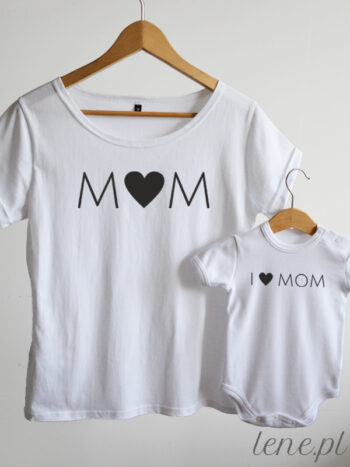 I Love Mom - zestaw dla mamy i dziecka z nadrukiem - Biały