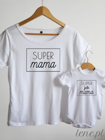 Super Jak Mama Nadruk Czarny - komplet dla mamy i dziecka - Biały