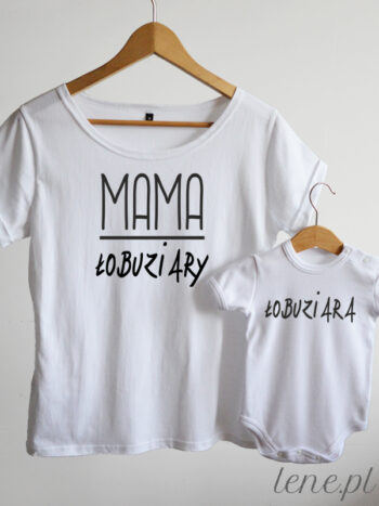 Mama Łobuziary Nadruk Czarny - zestaw mama córka - Biały