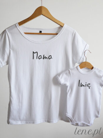 Nadruk Mama i Imię Dziecka - zestaw personalizowany dla mamy i dziecka - Biały