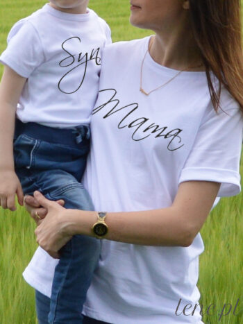Napis na bluzce Mama a na ubranku Syn - komplet mama i syn