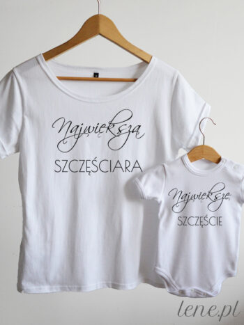 Największa Szczęściara Nadruk Czarny - zestaw mama dziecko - Biały