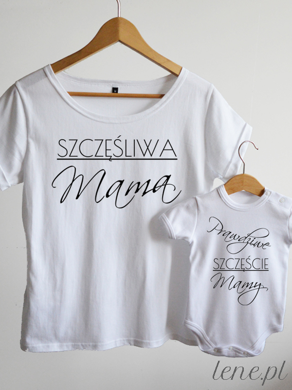 Szczęśliwa Mama - ubranie dla mamy i dziecka z napisami - Biały