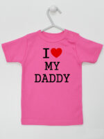 I Love My Daddy z Sercem - koszulka z napisem - Ciemny Różowy - Koszulka krótki rękaw
