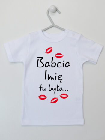 Babcia Tu Była z Całusami z Imieniem Babci - koszulka personalizowana - Biały - Koszulka krótki rękaw