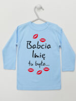 Babcia Tu Była z Całusami z Imieniem Babci - koszulka personalizowana - Błękitny - Koszulka długi rękaw