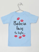 Babcia Tu Była z Całusami z Imieniem Babci - koszulka personalizowana - Błękitny - Koszulka krótki rękaw