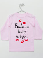 Babcia Tu Była z Całusami z Imieniem Babci - koszulka personalizowana - Różowy - Koszulka długi rękaw