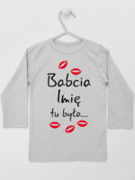 Babcia Tu Była z Całusami z Imieniem Babci - koszulka personalizowana - Szary - Koszulka długi rękaw