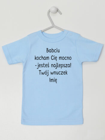Babciu Kocham Cię Mocno z Imieniem - koszulka dla chłopca - Błękitny - Koszulka krótki rękaw