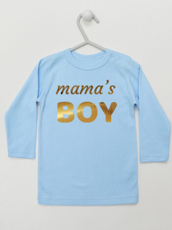 Mama's Boy Napis Złoty - koszulka dla chłopca - Błękitny - Koszulka długi rękaw