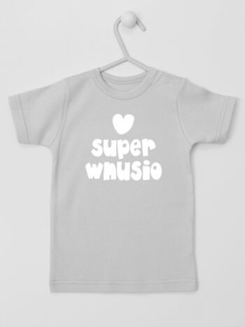 Napis Biały Super Wnusio - koszulka niemowlęca dla chłopca - Szary - Koszulka krótki rękaw