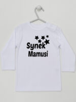 Synek Mamusi Nadruk z Gwiazdkami - t-shirt dla chłopczyka - Biały - Koszulka długi rękaw