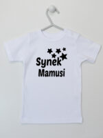 Synek Mamusi Nadruk z Gwiazdkami - t-shirt dla chłopczyka - Biały - Koszulka krótki rękaw
