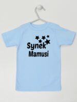 Synek Mamusi Nadruk z Gwiazdkami - t-shirt dla chłopczyka - Błękitny - Koszulka krótki rękaw