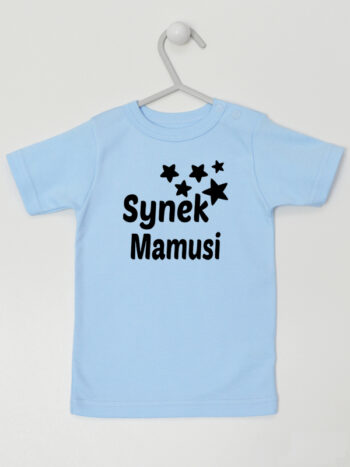 Synek Mamusi Nadruk z Gwiazdkami - t-shirt dla chłopczyka - Błękitny - Koszulka krótki rękaw
