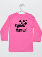 Synek Mamusi Nadruk z Gwiazdkami - t-shirt dla chłopczyka - Ciemny Różowy - Koszulka długi rękaw
