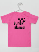 Synek Mamusi Nadruk z Gwiazdkami - t-shirt dla chłopczyka - Ciemny Różowy - Koszulka krótki rękaw