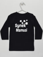 Synek Mamusi Nadruk z Gwiazdkami - t-shirt dla chłopczyka - Czarny - Koszulka długi rękaw