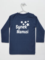 Synek Mamusi Nadruk z Gwiazdkami - t-shirt dla chłopczyka - Granatowy - Koszulka długi rękaw