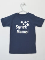 Synek Mamusi Nadruk z Gwiazdkami - t-shirt dla chłopczyka - Granatowy - Koszulka krótki rękaw