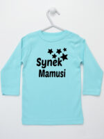 Synek Mamusi Nadruk z Gwiazdkami - t-shirt dla chłopczyka - Miętowy - Koszulka długi rękaw