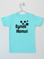 Synek Mamusi Nadruk z Gwiazdkami - t-shirt dla chłopczyka - Miętowy - Koszulka krótki rękaw