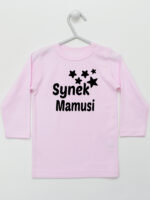 Synek Mamusi Nadruk z Gwiazdkami - t-shirt dla chłopczyka - Różowy - Koszulka długi rękaw