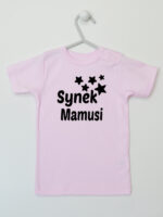 Synek Mamusi Nadruk z Gwiazdkami - t-shirt dla chłopczyka - Różowy - Koszulka krótki rękaw