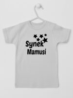 Synek Mamusi Nadruk z Gwiazdkami - t-shirt dla chłopczyka - Szary - Koszulka krótki rękaw