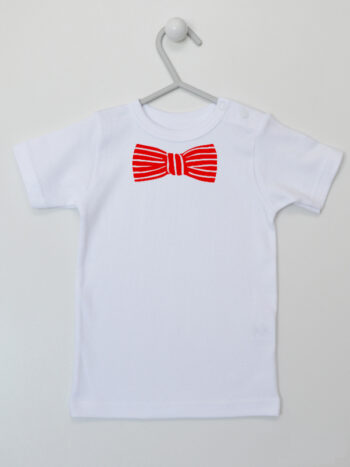 Mucha Czerwona w Paski - t-shirt dla chłopczyka - Biały - Koszulka krótki rękaw