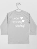 Będę Starszą Siostrą Nadruk z Sercami - koszulka dla dziewczynki - Szary - Koszulka długi rękaw