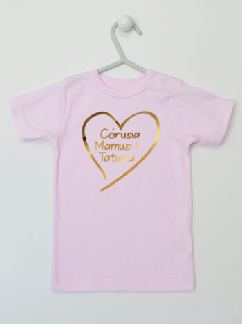 Córusia Mamusi i Tatusia Nadruk Złoty - t-shirt dla dziewczynki - Różowy - Koszulka krótki rękaw