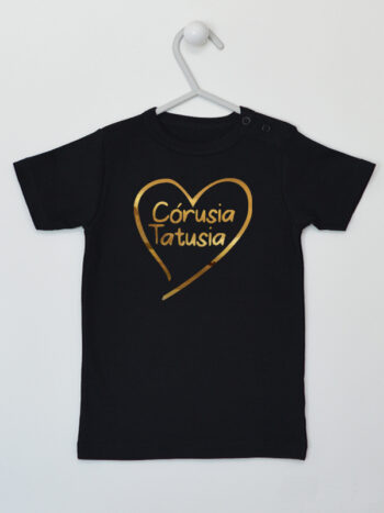 Córusia Tatusia Nadruk Złoty w Sercu - t-shirt dla dziewczynki - Czarny - Koszulka krótki rękaw