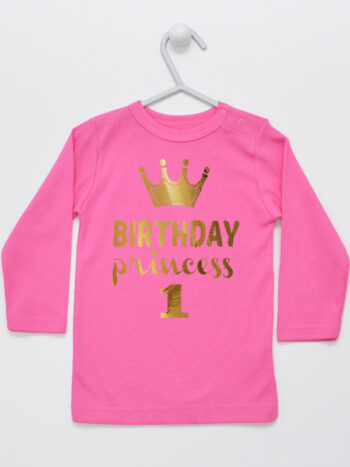Birthday Princess Na Roczek- koszulka dla dziewczynki - Ciemny Różowy - Koszulka długi rękaw
