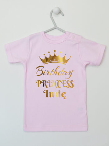 Birthday Princess Nadruk Złoty z Imieniem - koszulka dla niemowląt - Różowy - Koszulka krótki rękaw