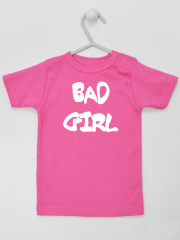 Bad Girl - koszulka dla dziewczynki z napisami - Ciemny Różowy - Koszulka krótki rękaw