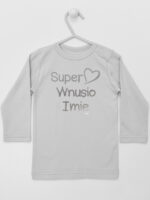 Super Wnusio Nadruk Srebrny z Imieniem - koszulka dla chłopca - Szary - Koszulka długi rękaw