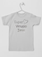 Super Wnusio Nadruk Srebrny z Imieniem - koszulka dla chłopca - Szary - Koszulka krótki rękaw