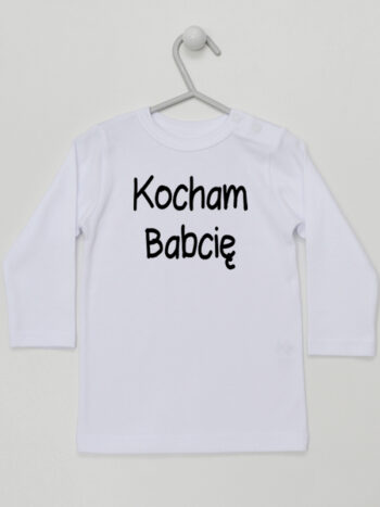 Napis Kocham Babcię - t-shirt z nadrukiem - Biały - Koszulka długi rękaw