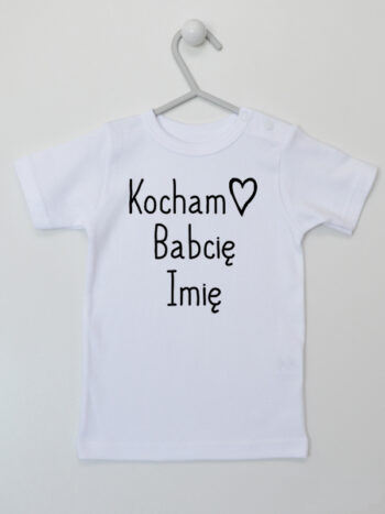 Kocham Babcię Serduszko z Imieniem - t-shirt personalizowany - Biały - Koszulka krótki rękaw