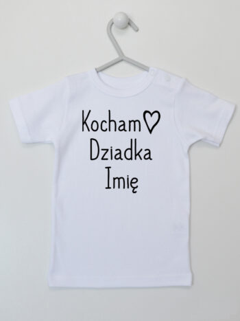 Kocham Dziadka z Imieniem Napis Czarny z Sercem - koszulka personalizowana - Biały - Koszulka krótki rękaw