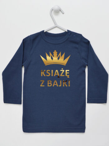 Książę z Bajki Nadruk Złoty z Koroną - t-shirt dla chłopca - Granatowy - Koszulka długi rękaw