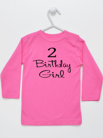 Cyfra 2 oraz Napis Birthday Girl - koszulka na 2 na urodziny dziewczynki - Ciemny Różowy - Koszulka długi rękaw