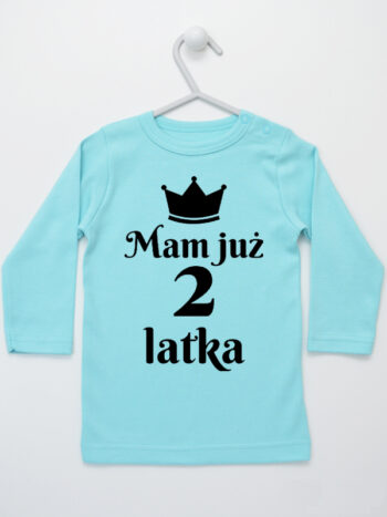 Mam Już 2 Latka z Koroną - koszulka na drugie urodziny - Miętowy - Koszulka długi rękaw