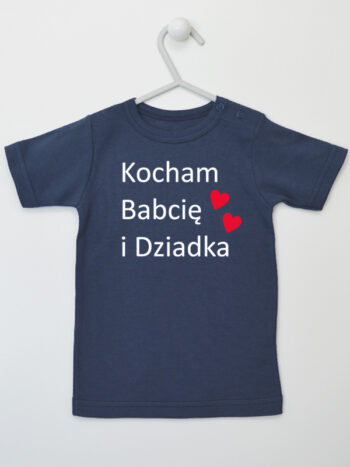 Kocham Babcię I Dziadka z Serduszkami - koszulka na Dzień Babci i Dziadka - Granatowy - Koszulka krótki rękaw