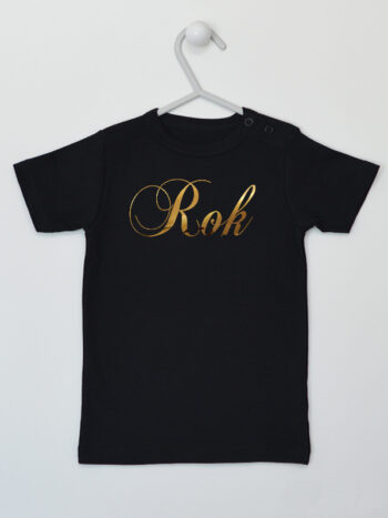Rok Nadruk Złoty - t-shirt na 1 urodziny - Czarny - Koszulka krótki rękaw